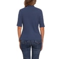 thumbnail image 3 of Camisetas de media manga INSPIRE CHIC para mujeres, blusa de cuello alto, blusas casuales, tops sólidos elásticos y suaves de longitud hasta el codo, color gris azul, 3 of 6