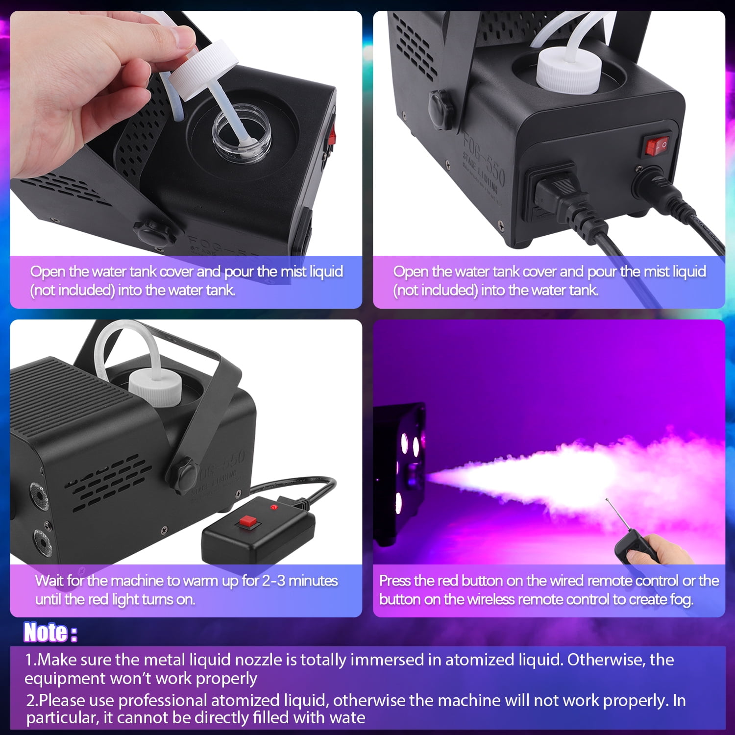 Wondnuga Fog Machine Smoke Machine 550W 3-in-one RGB Light Beads Smoke Machine Remote Control for Halloween Party Wedding