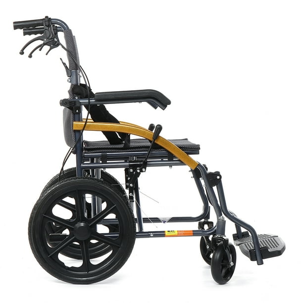 Adjustable Transport Wheelchair with Big Rear Wheels Folding