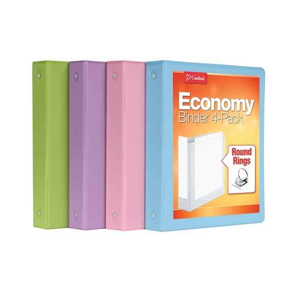Oxford Cardinal 3 Ring Binders, 1.5 Inch, Round Rings, Holds 350 Sheets, ClearVue Presentation View, Non-Stick, Assorted Pastel Colors, 4 Pack (79552)