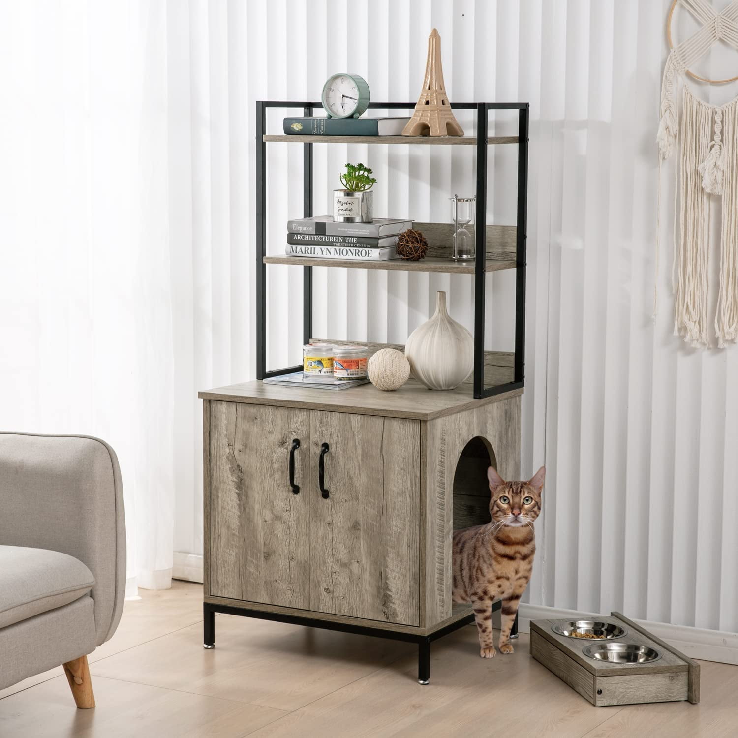 Reliancer Litter Box Enclosure Hidden Cat Litter Box Furniture with