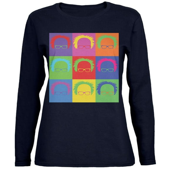 Election Bernie Sanders Hair Minimalist Pop Art Navy Womens Long Sleeve T-Shirt - 2X-Large