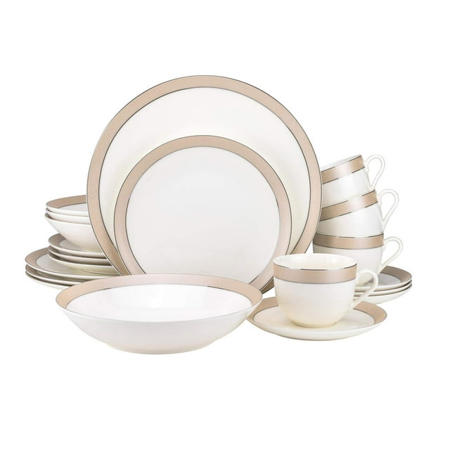 20-pc. Dinner Set Service for 4, 24K Gold-plated Luxury Bone China Tableware ("Downtown" 1402P)