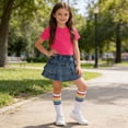 thumbnail image 4 of Cethrio Girls Cotton Outfit Sets, Short Sleeve 3 Piece Summer T-shirts Skirts and Socks Set Hot Pink Size 10-12, 4 of 7