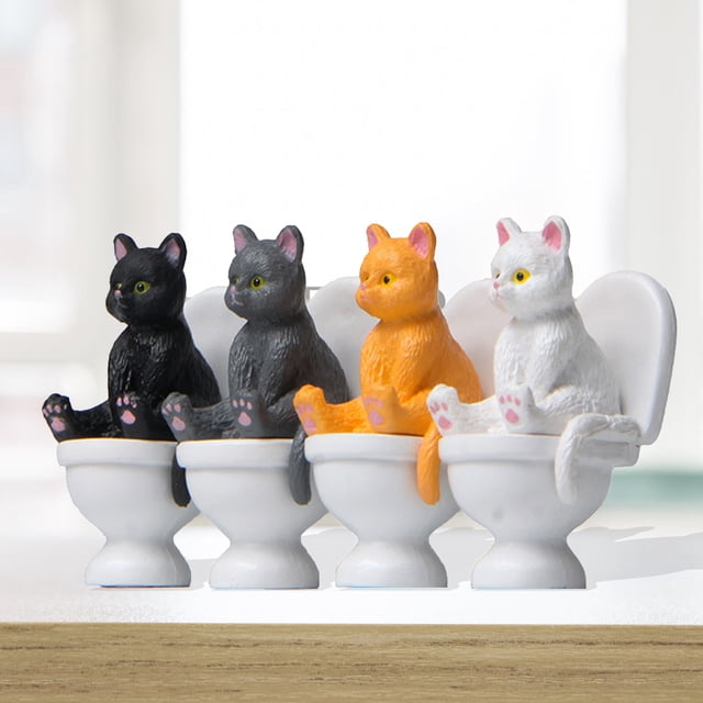 Visland Cat Figures Accessories Toilet Sitting Miniature Cat Animal Model Toy for Kids