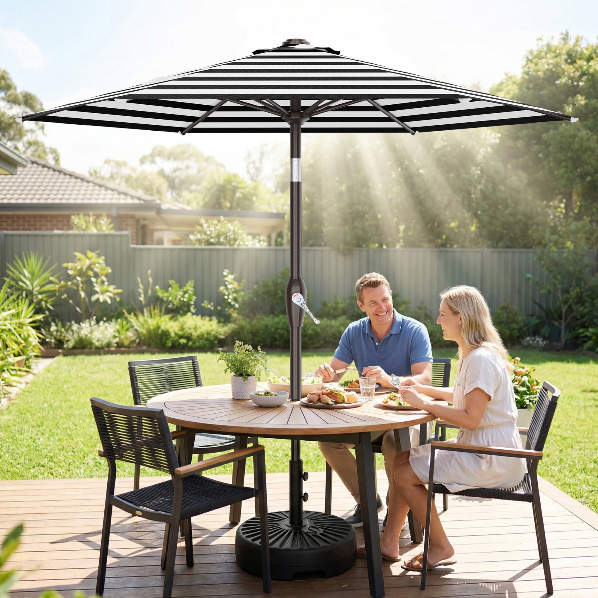 Easthome 7.5' Patio Umbrella Outdoor Table Market Umbrella with Smooth Crank handle, 6 Ribs, Backyard, Poolside, Garden - Black and white stripes