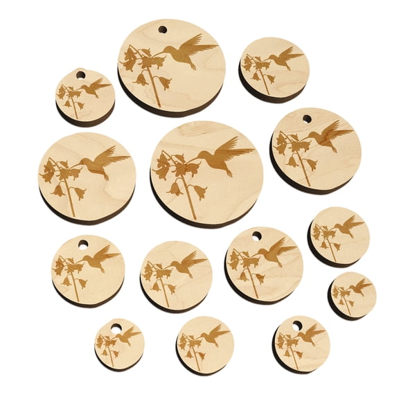 Hummingbird and Flower Wood Mini Charms Shapes DIY Craft Jewelry - No Hole - 14mm (26pcs)