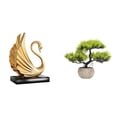 thumbnail image 1 of Figura de bonsái de cisne, estatua decorativa de colección, pieza de arte moderno de mesa, escultura de animal, planta artificial, vegetación para sal, 1 of 8