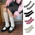 thumbnail image 6 of Ruanlalo 1 Pair Women Winter Long Socks Knitting Calf Socks Solid Color Japanese Style Warm Elastic Anti-slip School Girl Socks Stockings -One Size,White, 6 of 6