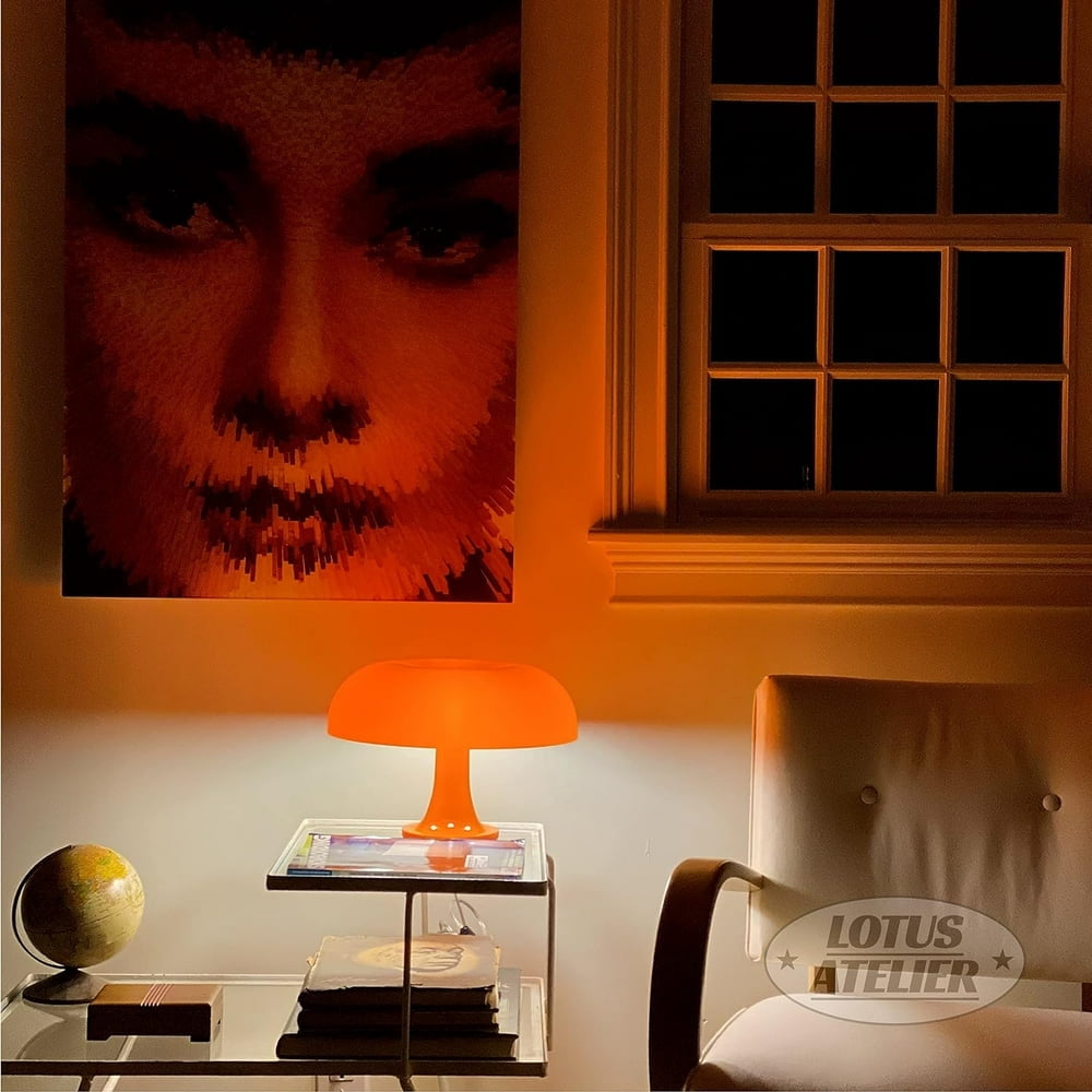 SUGARMOM Orange Mushroom Lamp - Retro Nesso Table Lamp with Remote That Works Up to 65ft Away - Dimmable Orange Lamp - Mid-Century 70s Funky Lamp for Desk (Orange)