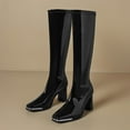 thumbnail image 5 of Knee-High Patent Leather Boots Thick Heel Square Toe Women's Casual Winter Footwear Stylish Design Comfortable Fit, 5 of 10