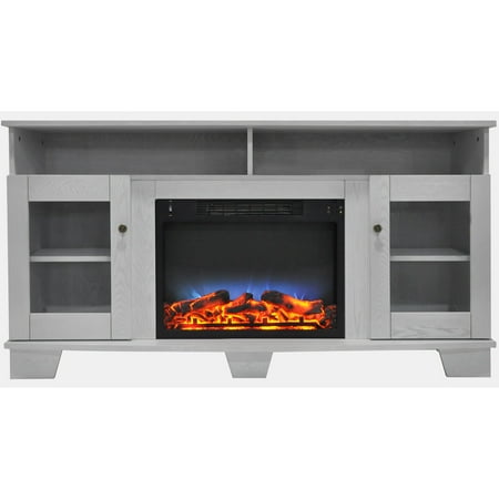 

Cambridge Savona 59 Electric Multi-Color LED Fireplace with Log Insert | TV Stand | Remote | For Rooms up to 210 Sq.Ft | White Mantel | Adjustable Heat Settings | Storage | Timer
