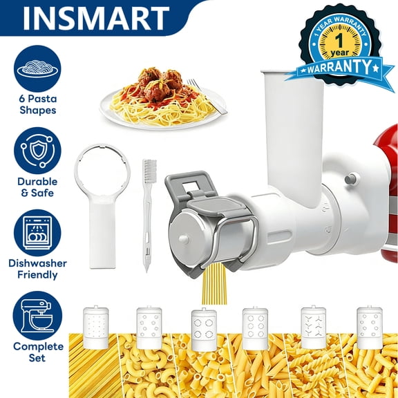 INSMART 6-in-1 Pasta Attachment for KitchenAid Stand Mixers, Easy Clean & Tool-Free Setup