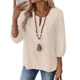 thumbnail image 2 of Women's Cotton Linen 3/4 Sleeve V Neck Lace Blouse Loose Fit Casual, 2 of 7