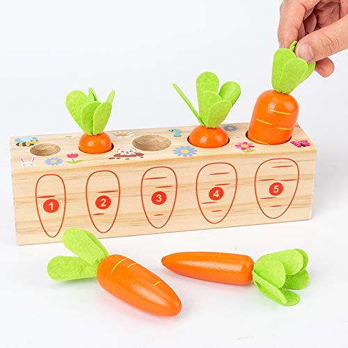 Wooden Montessori Toys for 1 2 3 Years Old Boys and girls Shape Matching Puzzle carrot Harvest game Developmental Educational Birthday gifts for Baby Toddlers 1-3, great Fine Motor Skill 12 Months