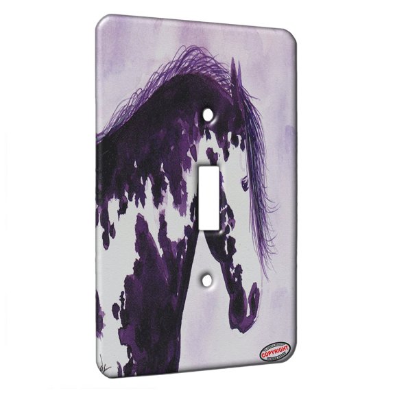 KuzmarK™ Single Gang Toggle Switch Wall Plate - Purple Pinto Mustang Abstract Horse Art by Denise Every