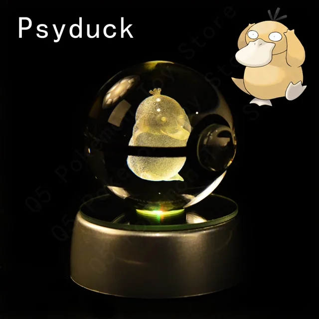 3D Pokemon Crystal Ball 8CM 5CM Mewtwo Pikachu Gengar Crystal Glass Pokemon Ball Pokeball Figure Night Light LED Lamp Base Gift