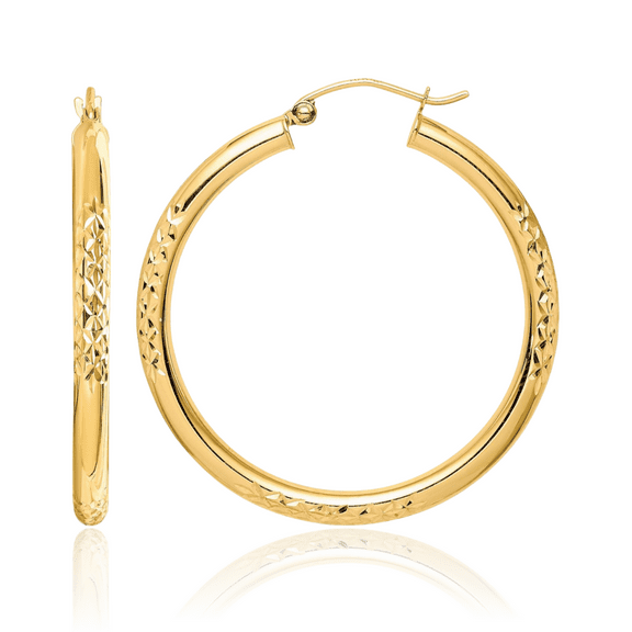 10K Solid Yellow Gold Tube Medium Hoop Earrings