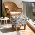 thumbnail image 4 of SCRAWLGOD Flower Strawberry Print Blue Beige Stretch Ottoman Cover Square Ottoman Slipcovers for Foot Stool & Folding Storage Furniture Soft Form Fit with Elastic Bottom for Pets, 4 of 7