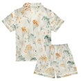 thumbnail image 2 of Silky Satin Kids' Pajama Set Breathable & Smooth Unisex Button-Down Pajamas Green and Orange Small Flowers, 2 of 8