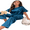 Blue, variant on Silk Sleepwear Suit for Women Casual Soft Pajamas Short Sleeve with Long Pants Pajamas S-2XL