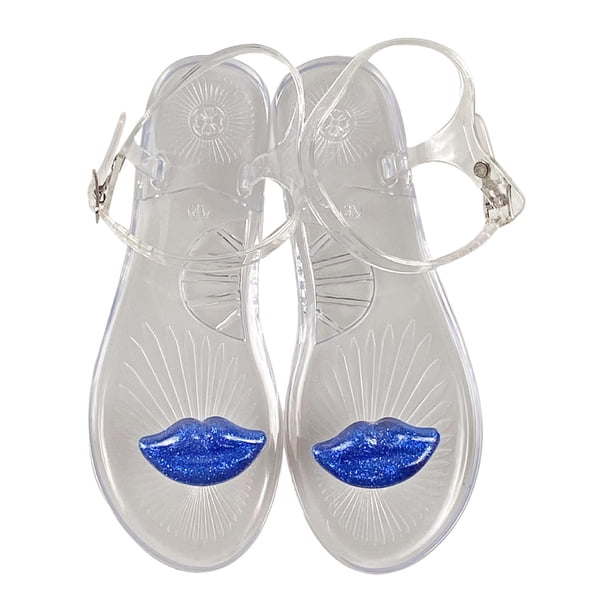 Bmisegm Ladies Summer Rhinestone Jelly Clip Toe Beach Big Size Flat Transparent Sandals Womens Sandals Summer Clear 9