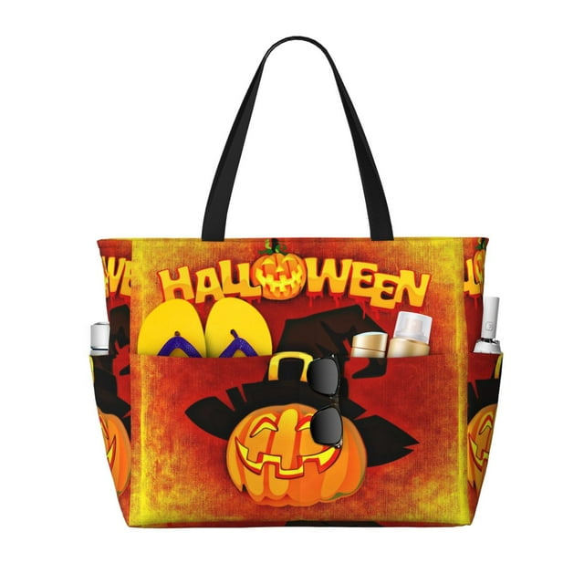 Fotbe Halloween Pumpkin Pattern Water-Resistant Beach Travel Bag - Large Capacity Tote with 7 Pockets, Lightweight Design for Women & Men, Perfect for Beach, Pool & Gym