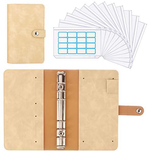PU Leather Loose-Leaf Folder Binder Cover with 15 PCS Clear Zippered A5 Binder Envelopes Pockets & Self-Adhesive Label Budget Envelope System Housolution 6-Ring Notebook Binder Gray 