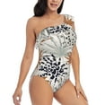 thumbnail image 3 of Easygdp Tropical Leaves Women's One Shoulder Ruffle Monokini Bathing Suits with Removable Chest Pad, Quick Drying - Large, 3 of 8