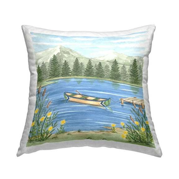 Stupell Industries Docked Canoe on Lake Decorative Printed Throw Pillow, 18 x 18