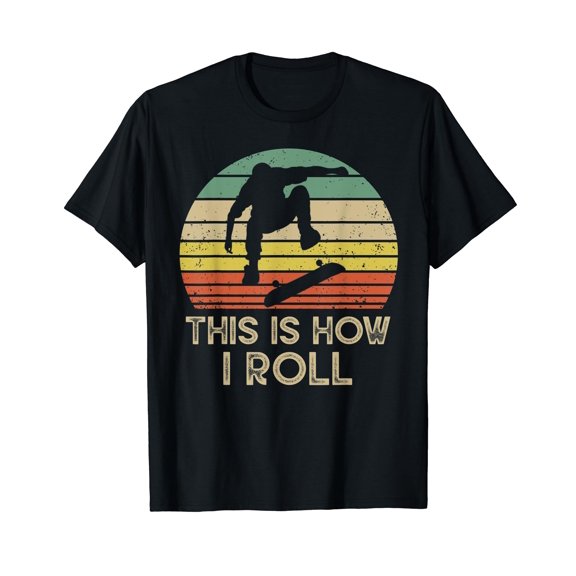 Vintage Retro This Is How I Roll Skate Board Cotton Black T-Shirt