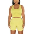 thumbnail image 4 of Yoga Sets for Women, Ribbed Bra Tank Tank High Waist Leggings Shorts Suits, Summer Stretchy Seamless Workout Outfits Linen Sets for Lady 2 Piece Long Sleeve Yellow M, 4 of 7