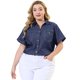 thumbnail image 4 of Women's Plus Size Shirt Short Sleeve Chest Pocket Button Down Denim Shirts Black Blue 2X, 4 of 7