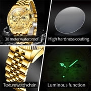 OLEVS Watches for Men, Mens Watches Quartz Plated Golden Stainless Steel Waterproof Luminous Business Calendar Wrist Watch reloj para hombre