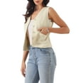 thumbnail image 4 of INSPIRE CHIC Tweed Work Vest for Women's V Neck Sleeveless Button Down Office Waistcoat XS Beige, 4 of 6