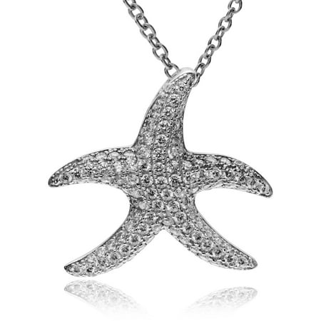 Brinley Co. Women's CZ Rhodium-Plated Sterling Silver Starfish Pendant Fashion Necklace