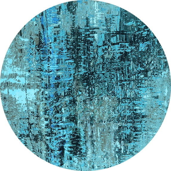 Ahgly Company Indoor Round Oriental Light Blue Industrial Area Rugs, 7' Round