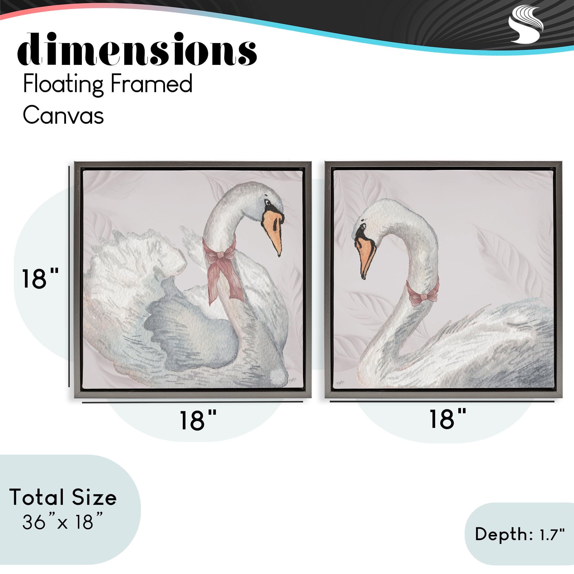 Stupell Industries Classic & Elegant Swans 2 Piece Gray Framed Floater Canvas Set, design by Elizabeth Medley