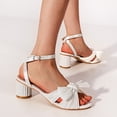 thumbnail image 4 of Dsscvnef Women's Summer Thick Heel Satin Bow Round Head Sandals, 4 of 4