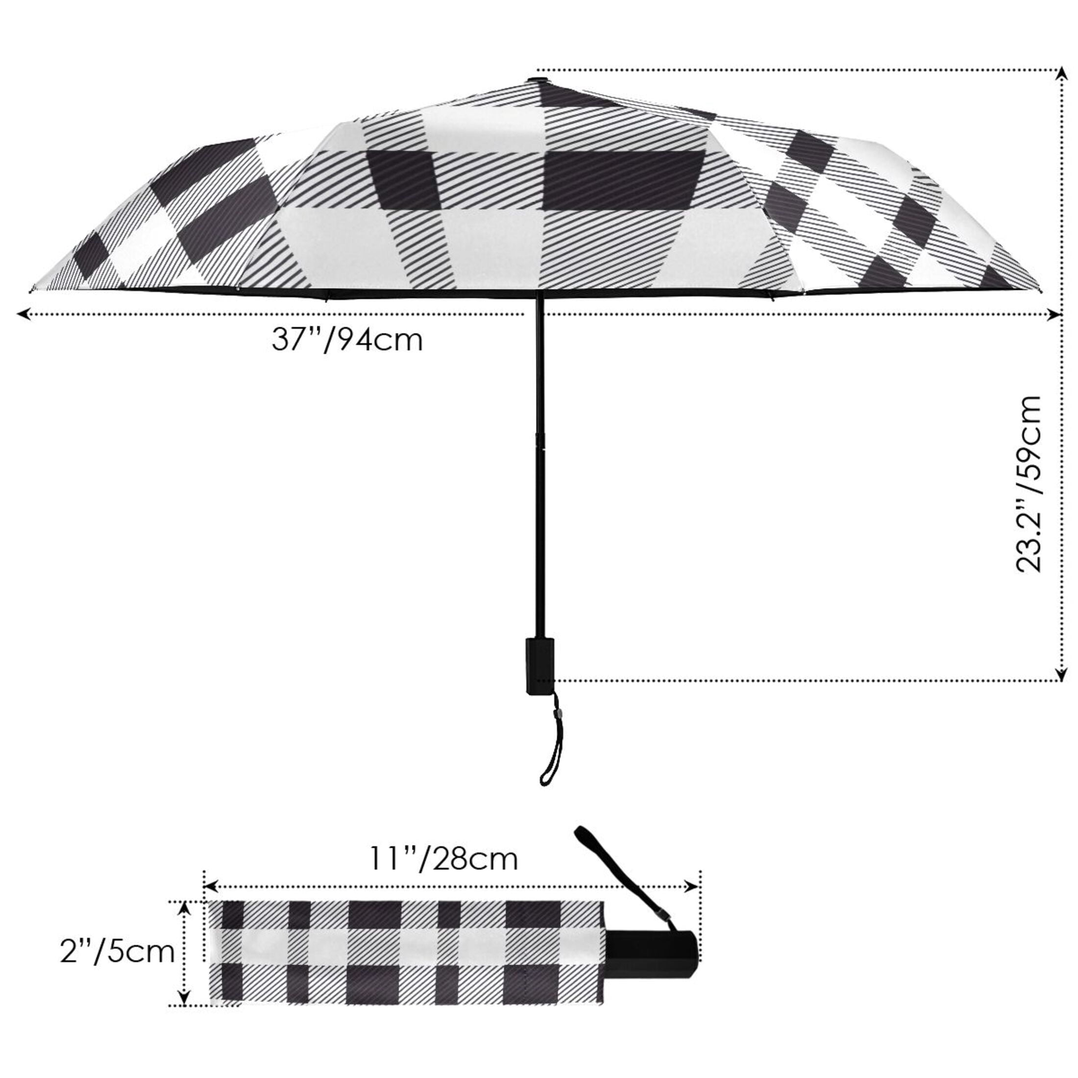 ALAZA Buffalo Checkered Grid UPF 50+ Compact Folding Umbrella for Rain Travel Umbrella Packable
