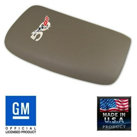 - C5 Corvette Center Console Pad Lid Dark Parchment Leather with 50th Anniversary Cross Flag Embroidered Emblem Fits: All 97 through 04 Corvettes
