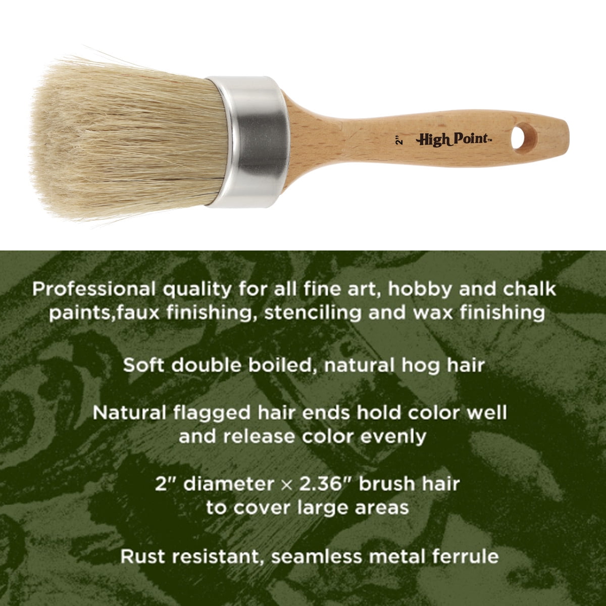 Large 2-in-1 Round Chalk & Wax Finishing Brush | Professional Quality For All Fine Art, Hobby & Chalk Paints, Faux Finishing, Stenciling & Wax Finishing [2" x 2.36" Brush Hair] - DOUBLE PACK