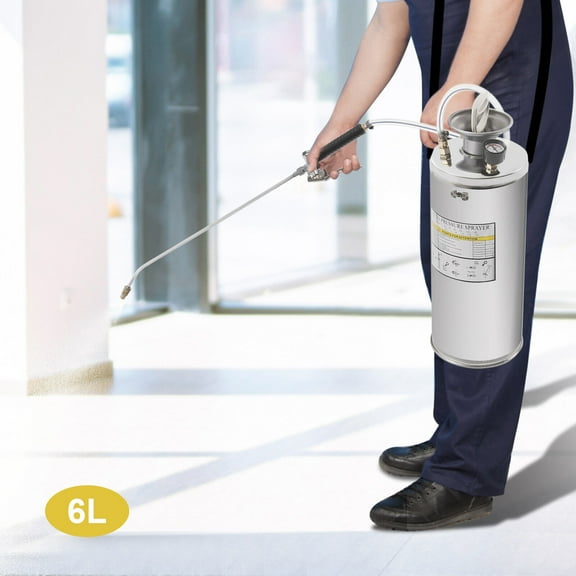 6L Stainless Steel Hand Sprayer Pump Sprayer 0.2-0.4MPA w/ 1.2m Hose 1.5 Gallon for Gardening, Lawn, Yard, Indoor and Outdoor Spraying Needs, Car Cleaning, Pet Bathing.