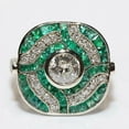 thumbnail image 3 of Arish Jewels Art Deco Round Cut Lab Created Diamond & Emerald Halo 925 Silver Engagement Gift Ring, 3 of 7