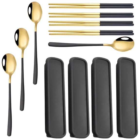 4 Sets Portable Stainless Steel Tableware Set with Case, Included Spoon and Chopstick, Ideal for Home Travel Parties