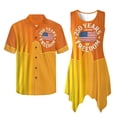 thumbnail image 6 of Psesaysky American 250 Years of Freedom Mens Shorts Sleeve Shirt &Womens Sleeveless Flowy Tunic Dress Couples Orange Matching Hawaiian Luau Outfit His and Her Topical Shirts and Dresses, 6 of 7