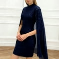 thumbnail image 4 of Robe pour Femmes, Élégante Robe Moulante Courte à Col Roulé, Manches Cape, Transparente avec Paillettes, Robe pour Femmes, 4 of 5