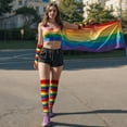 thumbnail image 5 of Wowstyle Women's 2-Pack Rainbow Striped Stockings Thigh High Socks for Women Rainbow Socks over The Knee Stockings Extra Long Cosplay Costumes Day Accessories Size 4-8, 5 of 7
