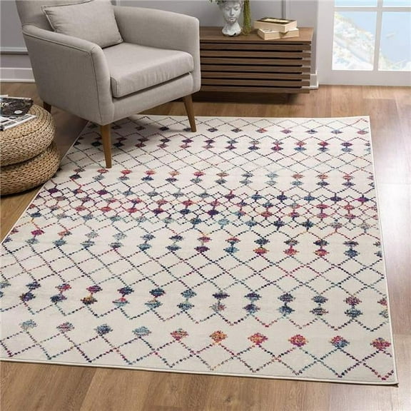 7 x 10 ft. White Modern Geometric Grid Area Rug