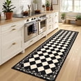 thumbnail image 4 of RUG ROBOT 2.5' x 8' Runner Rug for Hallway, Non Slip Washable Checkered Rug for Kitchen, Black Neutral Bathroom Home Decor Plaid Diamond Low Pile Print Carpet for Entryway Bedroom Laundry, 4 of 8